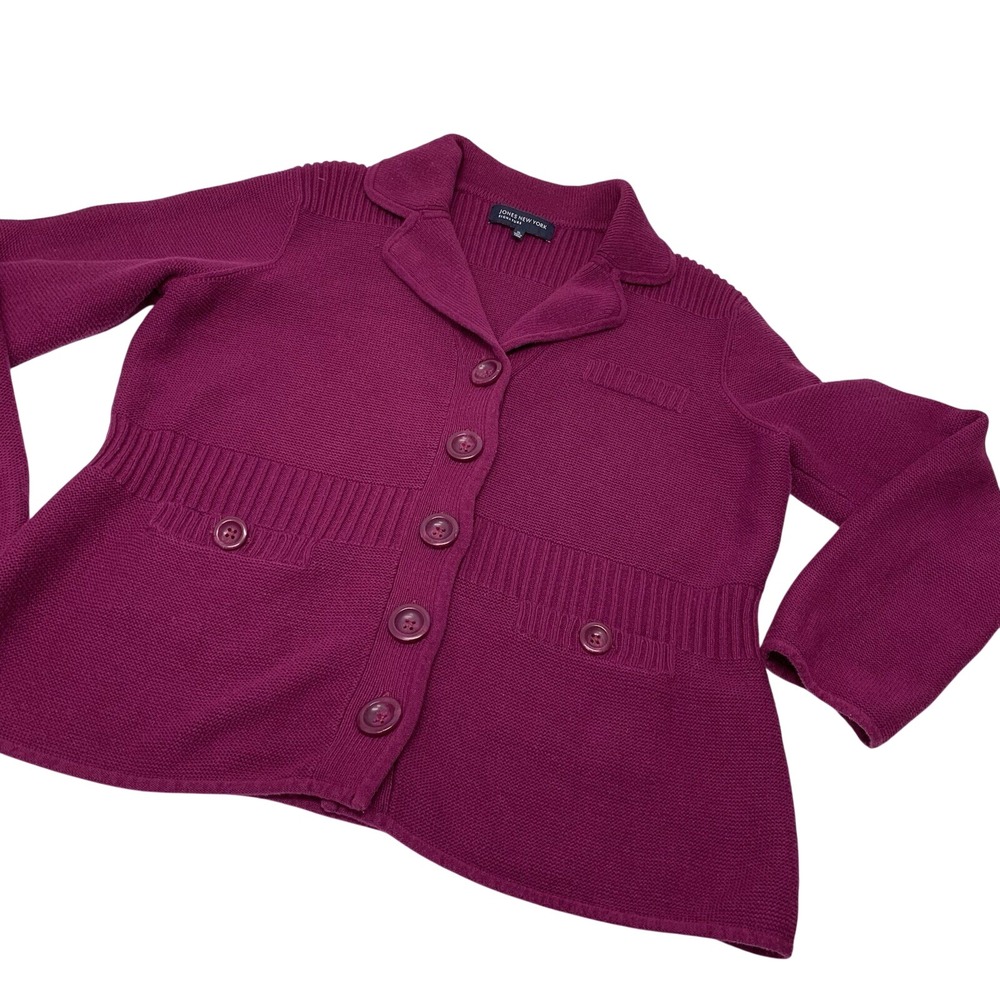 Jones NY‎ Waffle Knit Button Up Sweater Blazer Purple Woman XL Business Casual